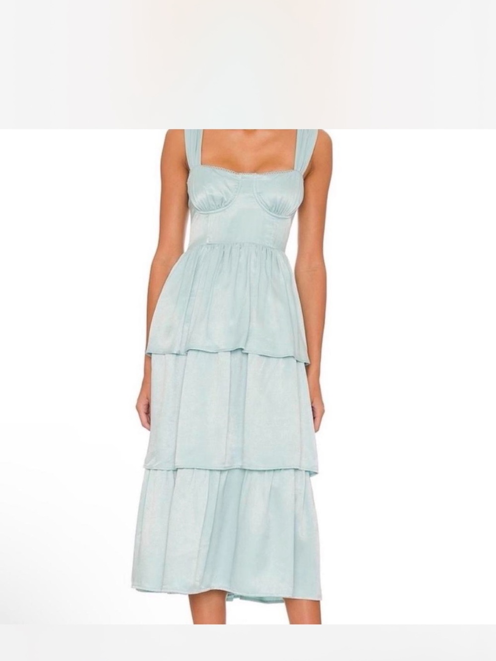 WeWoreWhat Soft Blue Tiered Midi Dress with Bust Detail